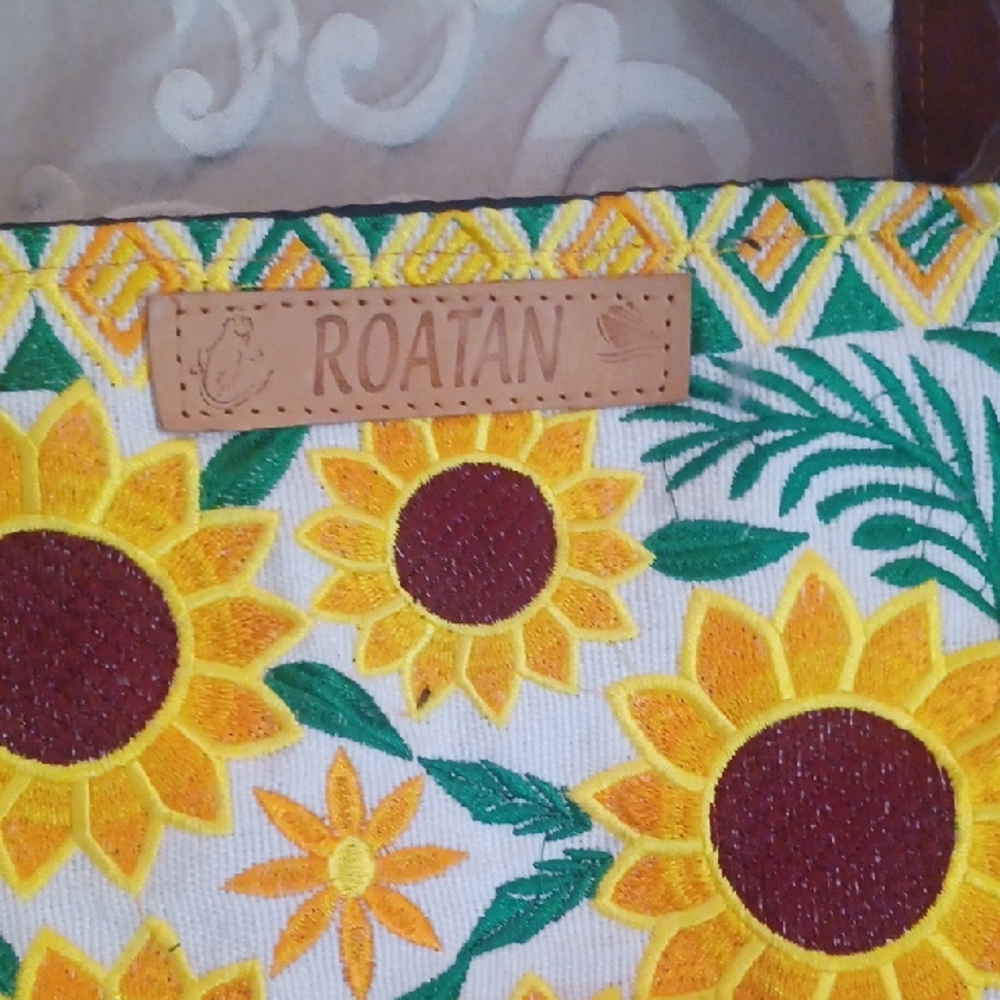 Sunflower Patterned Brown Shoulder Bag - image 2